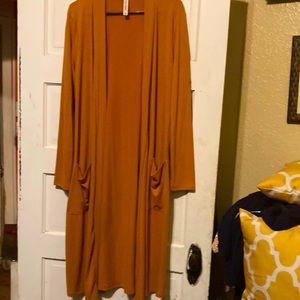 Zenana Premium mustard color cardigan, long, lightweight with pockets